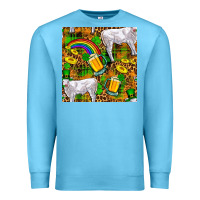 Ocean Blue St. Patricks Cow With Rainbow And Beer Seamless Premium Sweatshirt - FaDigitalArtStudio