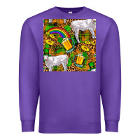 Purple St. Patricks Cow With Rainbow And Beer Seamless Premium Sweatshirt - FaDigitalArtStudio