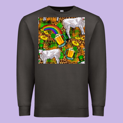 St. Patricks Cow With Rainbow And Beer Seamless Premium Sweatshirt Designed By Fadigitalartstudio
