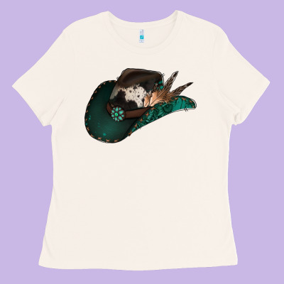 Cowhide Flowers Cowboy Hat Ladies Tee Designed By Jasminsmagicworld
