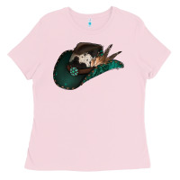 Bubblegum Pink cowhide flowers cowboy hat Ladies Tee - Jasminsmagicworld