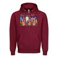 Burgundy All American Mama Cow Flowers Zipper Hoodie - CowCowDesign