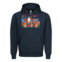Navy All American Mama Cow Flowers Zipper Hoodie - CowCowDesign