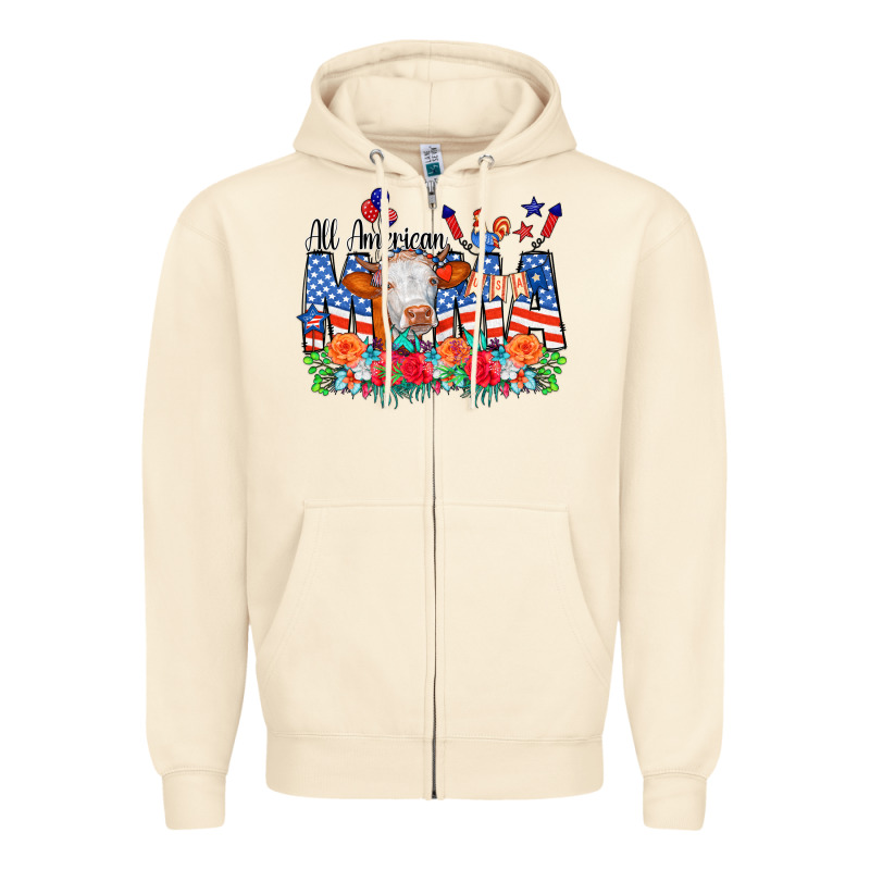 All American Mama Cow Flowers Zipper Hoodie by CowCowDesign | Teevron