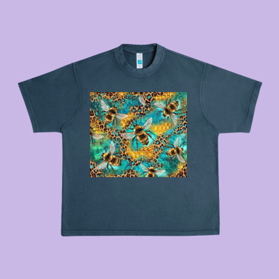 Honeycomb And Bees With Leopard Urban Heavy Tee Designed By Artiststas