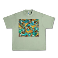 Oil Green honeycomb and bees with leopard Urban Heavy Tee - Artiststas