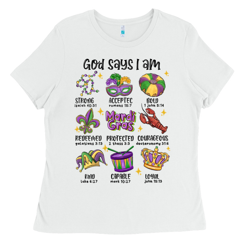 God Says I Am Mardi Gras Ladies Tee by MaliasSmallBusiness | Teevron