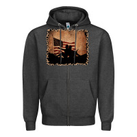 Charcoal Heather America Western Cowboy and Cowgirl Leopard Frame Zipper Hoodie - CowCowDesign