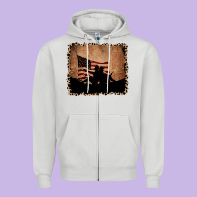 America Western Cowboy And Cowgirl Leopard Frame Zipper Hoodie Designed By Cowcowdesign