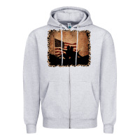 Heather Grey America Western Cowboy and Cowgirl Leopard Frame Zipper Hoodie - CowCowDesign