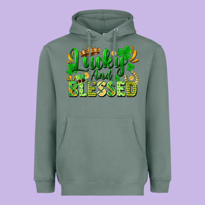 Lucky And Blessed Heavyweight Hoodie Designed By Fadigitalartstudio
