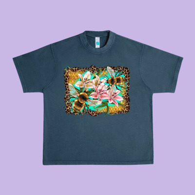Bees And Lilies With Leopard Urban Heavy Tee Designed By Artiststas