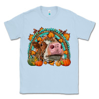 Dusty Blue Fall Cow Rainbow Classic Tee - LillyAllenDesigns