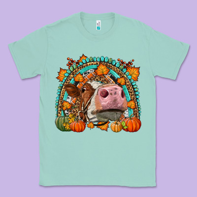 Fall Cow Rainbow Classic Tee Designed By Lillyallendesigns