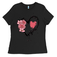 Black mimi flower heart Ladies Tee - MaliasSmallBusiness