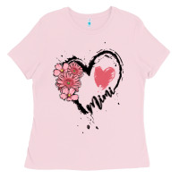 Bubblegum Pink mimi flower heart Ladies Tee - MaliasSmallBusiness