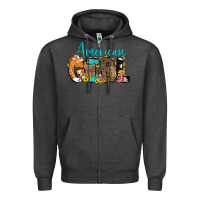 Charcoal Heather American Girl, western Cowhide Zipper Hoodie - CowCowDesign