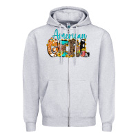 Heather Grey American Girl, western Cowhide Zipper Hoodie - CowCowDesign