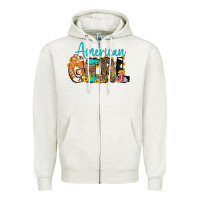 Oatmeal Heather American Girl, western Cowhide Zipper Hoodie - CowCowDesign
