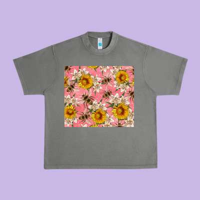 Bees And Flowers Urban Heavy Tee Designed By Artiststas