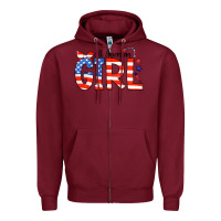 Burgundy All American Girl Bandana Zipper Hoodie - CowCowDesign