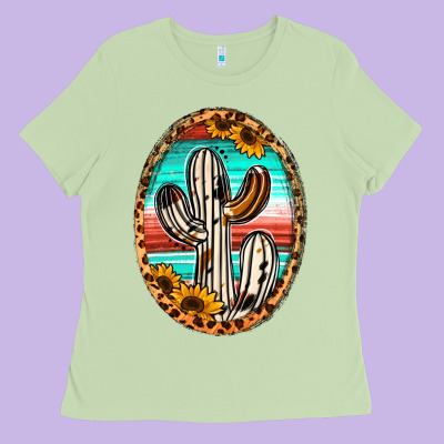 Cowhide Serape And Sunflower Cactus Ladies Tee Designed By Jasminsmagicworld