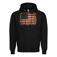 Black America Flag and Leopard Zipper Hoodie - CowCowDesign