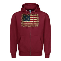 Burgundy America Flag and Leopard Zipper Hoodie - CowCowDesign