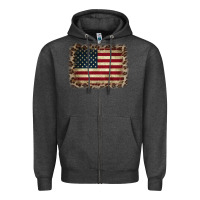 Charcoal Heather America Flag and Leopard Zipper Hoodie - CowCowDesign