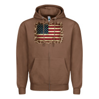 Chestnut America Flag and Leopard Zipper Hoodie - CowCowDesign