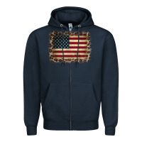 Navy America Flag and Leopard Zipper Hoodie - CowCowDesign
