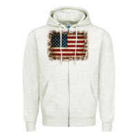 Oatmeal Heather America Flag and Leopard Zipper Hoodie - CowCowDesign