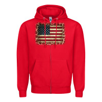 Red America Flag and Leopard Zipper Hoodie - CowCowDesign