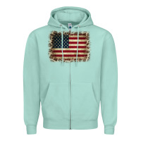 Seafoam America Flag and Leopard Zipper Hoodie - CowCowDesign