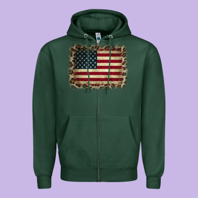 America Flag And Leopard Zipper Hoodie Designed By Cowcowdesign