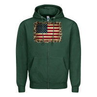 Sports Green America Flag and Leopard Zipper Hoodie - CowCowDesign