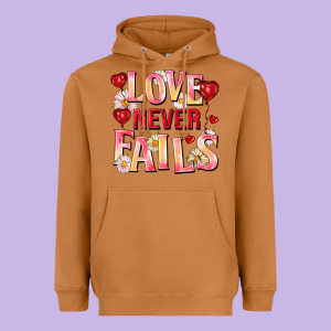 Love Never Fails Heavyweight Hoodie Designed By Fadigitalartstudio