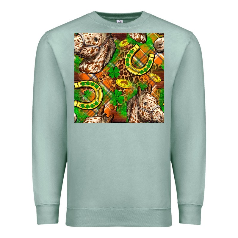 St. Patrick's Day Horse With Horseshoes Seamless Premium Sweatshirt by FaDigitalArtStudio | Teevron