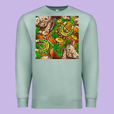 St. Patrick's Day Horse With Horseshoes Seamless Premium Sweatshirt Designed By Fadigitalartstudio