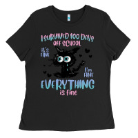 Black i survived 100 days of school cat Ladies Tee - MaliasSmallBusiness