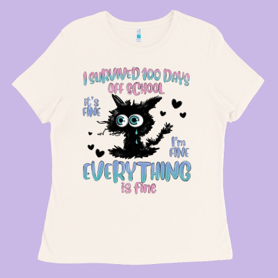 I Survived 100 Days Of School Cat Ladies Tee Designed By Maliassmallbusiness