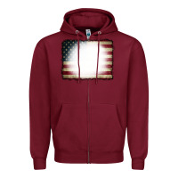 Burgundy American Flag Bleach Effect Zipper Hoodie - CowCowDesign