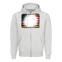 Dove Grey American Flag Bleach Effect Zipper Hoodie - CowCowDesign