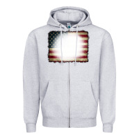 Heather Grey American Flag Bleach Effect Zipper Hoodie - CowCowDesign