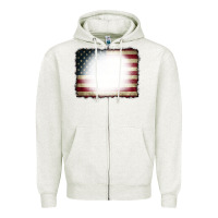 Oatmeal Heather American Flag Bleach Effect Zipper Hoodie - CowCowDesign