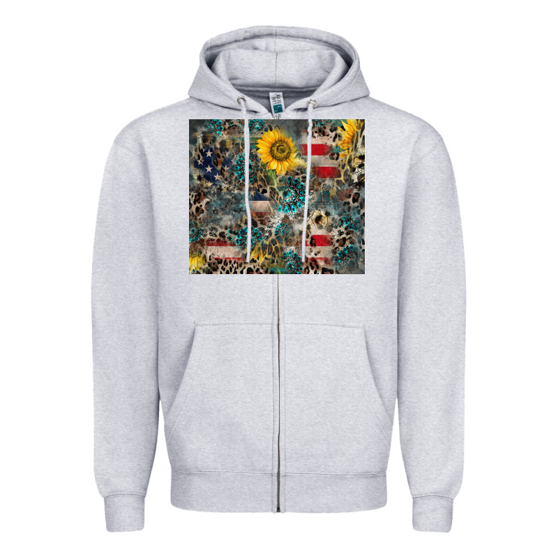 America Flag Leopard Gemstone Sunflower Zipper Hoodie by CowCowDesign | Teevron