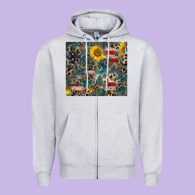America Flag Leopard Gemstone Sunflower Zipper Hoodie Designed By Cowcowdesign