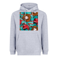 Heather Grey baseball helmet and glove with serape seamless pattern Heavyweight Hoodie - BundleAndBundleShop