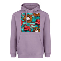 Lavender baseball helmet and glove with serape seamless pattern Heavyweight Hoodie - BundleAndBundleShop