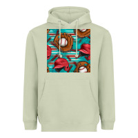 Matcha baseball helmet and glove with serape seamless pattern Heavyweight Hoodie - BundleAndBundleShop